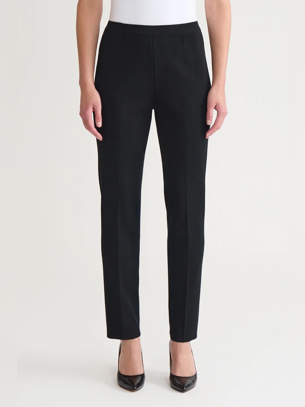 NEW Ming Wang Black Knit Straight-Leg Pants Pull On Medium Workwear Minimakist